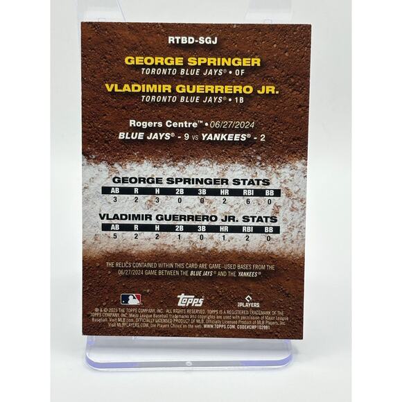 2025 Topps Series 2 George Springer Vladimir Guerrero Jr Black Bases Relic 8/10 - Picture 2 of 2